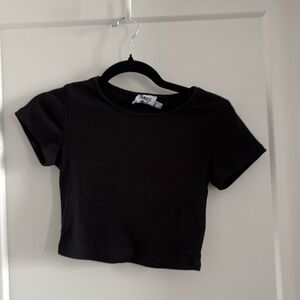 Princess Polly Black Ribbed Crop Tee